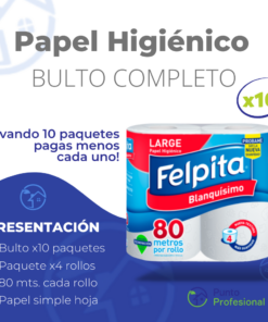 PAPEL HIGIENICO FELPITA SIMPLE HOJA BULTO 10X4 X80 MTS