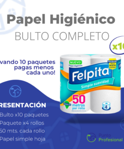 PAPEL HIGIENICO FELPITA SIMPLE HOJA BULTO 10X4X50 MTS