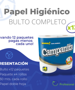 PAPEL HIGIENICO CAMPANITA DOBLE HOJA BULTO 12X4 X30 MTS