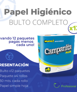PAPEL HIGIENICO CAMPANITA SIMPLE HOJA BULTO 12X4 X30 MTS