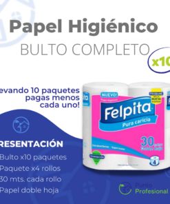 PAPEL HIGIENICO FELPITA DOBLE HOJA BULTO 10X4 X30MT